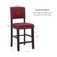 thumbnail image 6 of Linon Monaco Full Back Wood Counter Stool, 24" Seat Height, Espresso Finish with Dark Red Fabric, 6 of 10