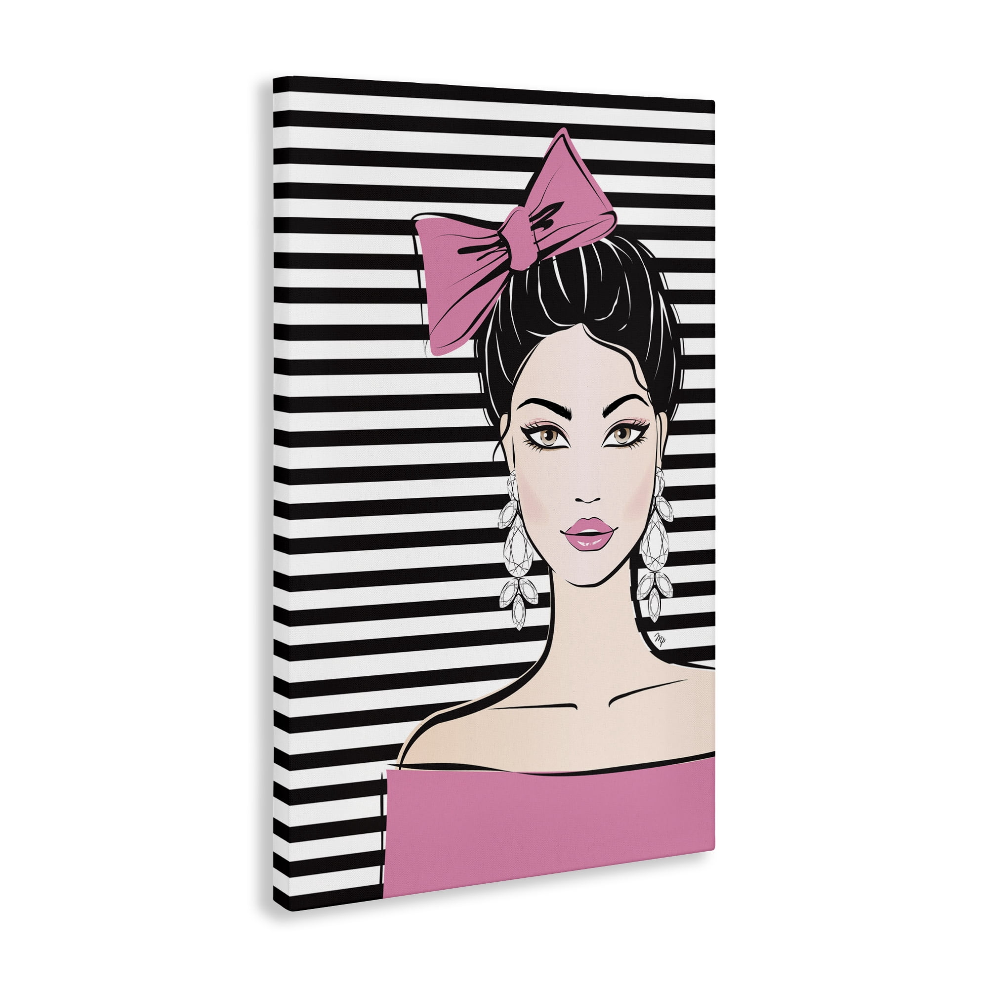 Stupell Industries Girl with Pink Bow & Earrings Canvas Wall Art, design by Martina Pavlova