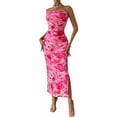 thumbnail image 5 of 2024 Women's Spring and Summer New Tube Top Slit Hemline at Hem Sleeveless Printed Fashion Dress, 5 of 9