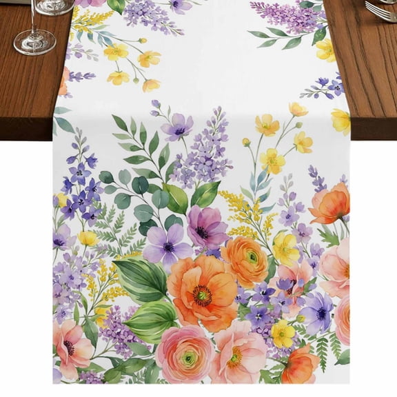 Table Runners 90 Inches Long Dress Scarves, Pink Orange Flowers Farmhouse Coffee/Dining/Kitchen Table Runner for Living Room, Spring Floral Farmhouse Botanical 13x90 Inch
