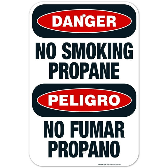 No Smoking Propane Bilingual Sign, OSHA Danger Sign, 12x18 Aluminum