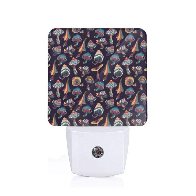 Fotbe Colorful Mushrooms in Doodle Style Luz Nocturna LED, Luz de Noche con Sensor de Luz Natural de Anochecer a Amanecer, Se Enchufa a la Pared, Blanco Cálido 0.5W-EU