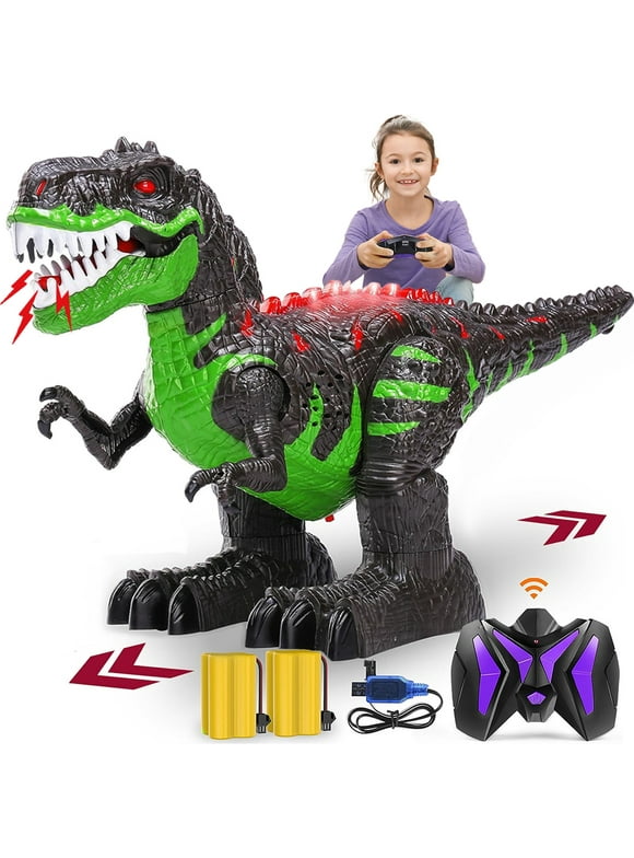 UUGEE Remote Control Dinosaur Toys for Boys Girls 2.4G RC Robot T-rex with Light Sound, Black