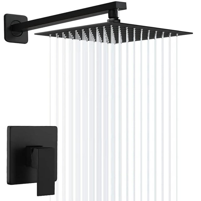 Regadera Cuadrada 10 Pulgadas Tipo Lluvia Lujo Con Monomando Mezcladora y Tubo 40CM para Baño, Negro Grifos Juego de Ducha, Sistemas de Bañera y Ducha Completa Negra Mate