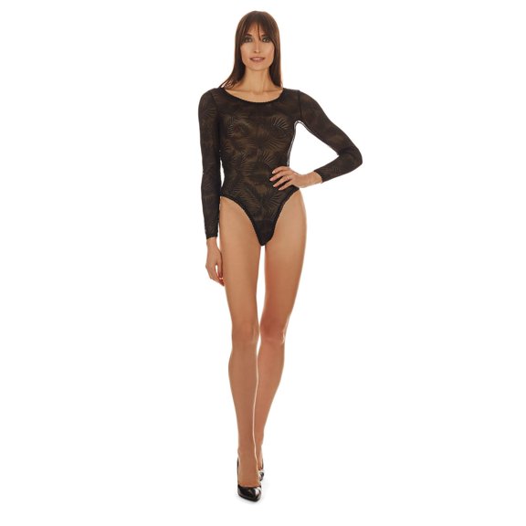 LoveMoi Women's Madeleine Long Sleeve Stretch Lace Bodysuit - Womens - Female, M, Black