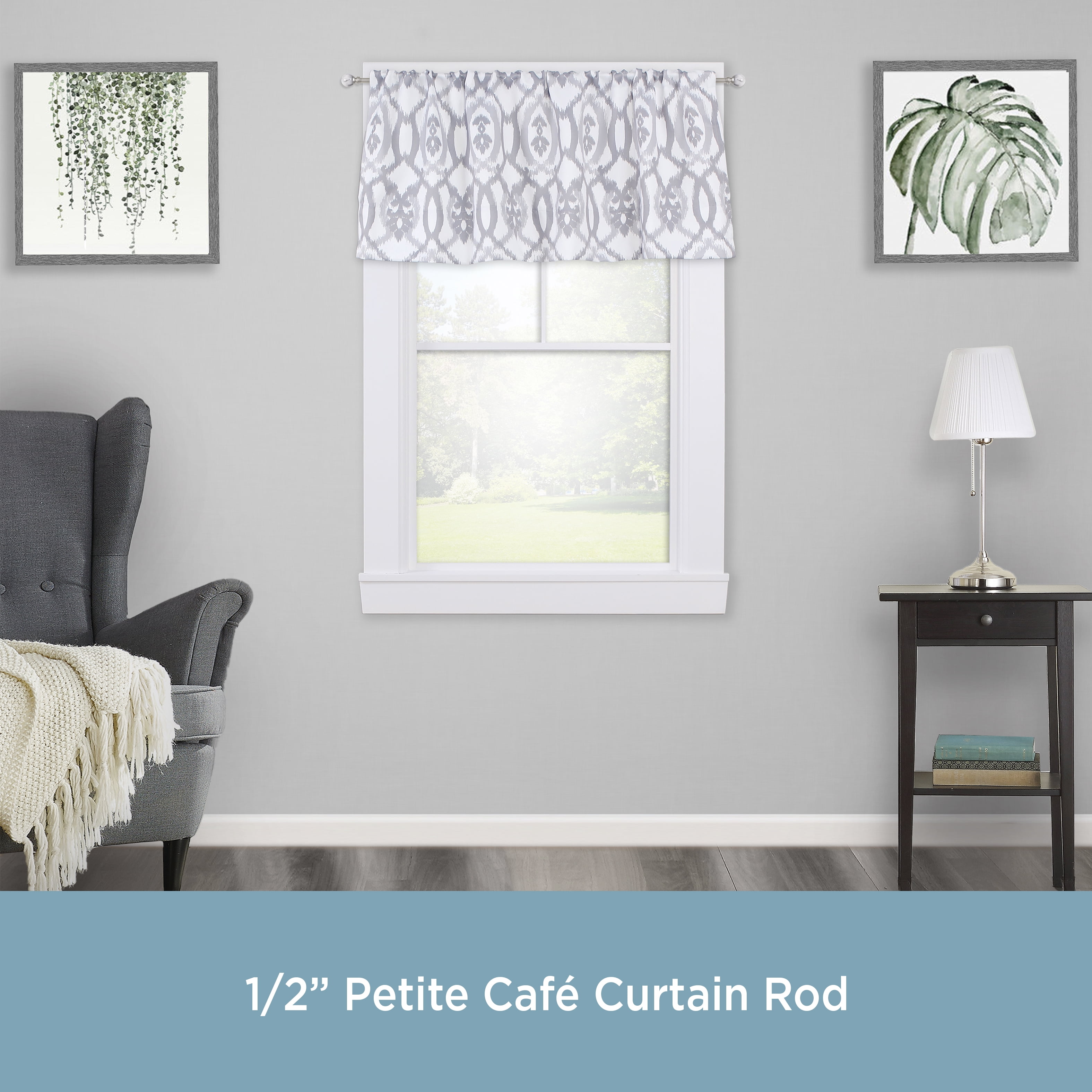 Kenney Jillian Petite Cafe Steel Decorative Window Curtain Rod, 28-48" Adjustable Length, 1/2" Dia., White Marble