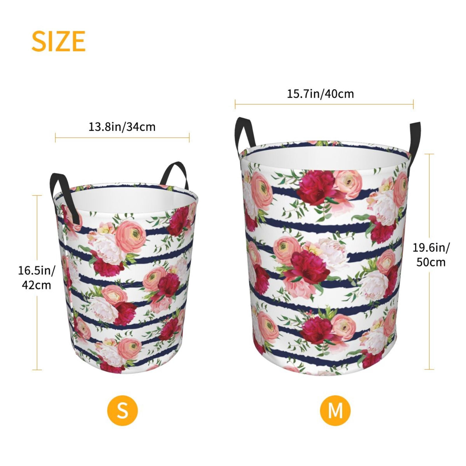 Large Laundry Basket with Handles - White Pink Red Carnations Flowers Kids Baby Dirty Clothes Laundry Hamper for Bedroom Aesthetic