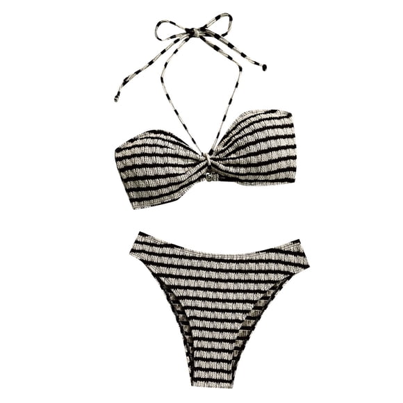 Women's European Bikini Two Piece Striped Print Swimsuit Women's Beach Vacation Swimsuit Women's Bras Sets Crotchless Green Women Bras Sets Dress Women's Bras Sets See Through Black M