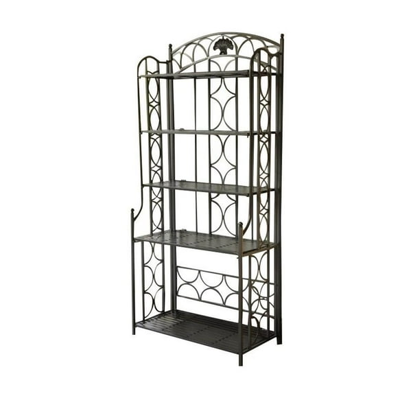 Pemberley Row Powder Coated Iron Pewter Bakers Rack Rectangular Water Resistant 67" Unassembled