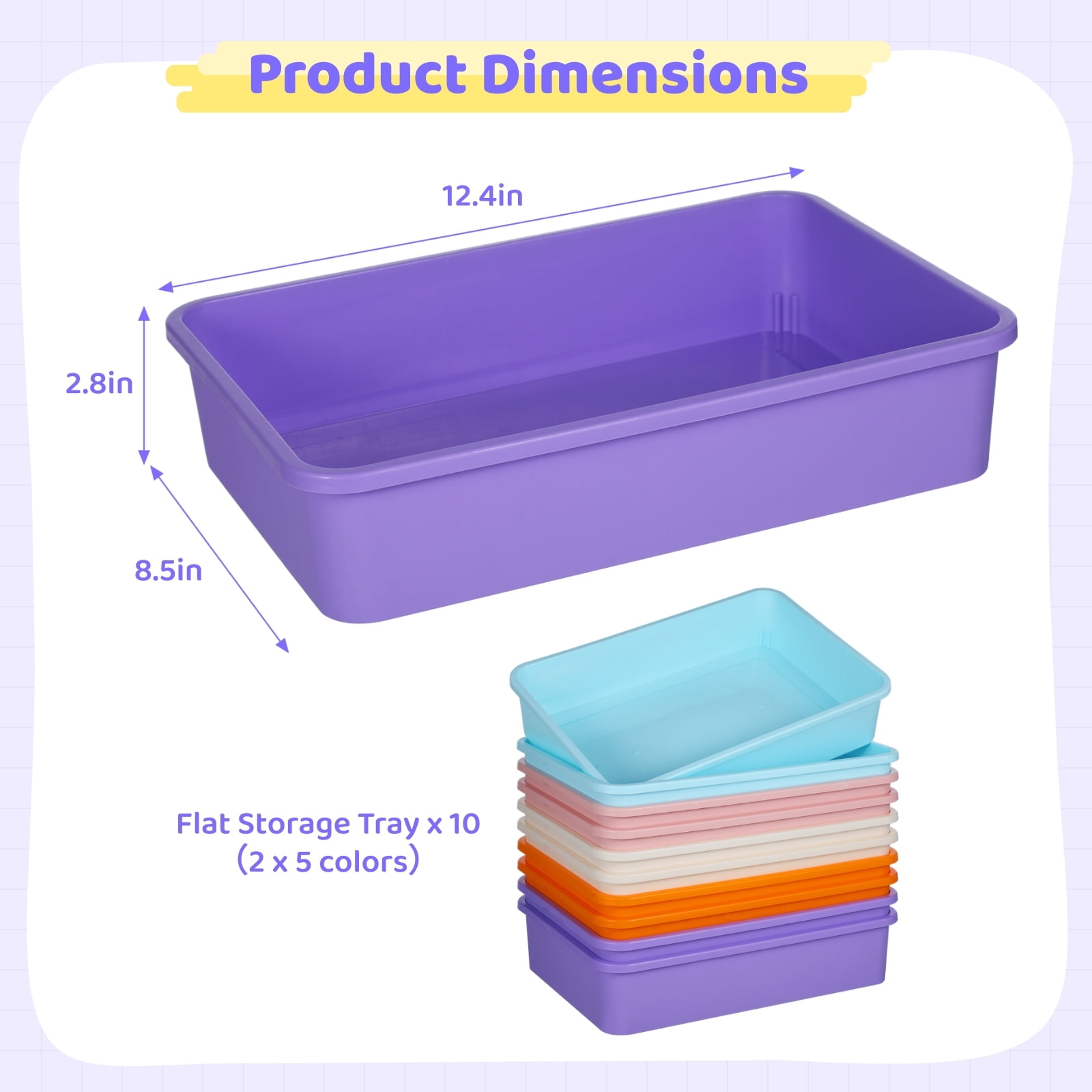 10 PCS Flat Storage Trays, Daily Items Organizer Bins Trays for Classroom Art Activity Plastic Stackable Trays File Organizers for School Office Teacher Book Organization