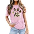 thumbnail image 3 of Meichang T-Shirts Maman Chien Femmes Mignon Patte de Chien Léopard Graphique T-Shirts Manches Courtes Col Rond Décontracté Été Hauts Coupe Ample Blouses Maman Rose P, 3 of 3