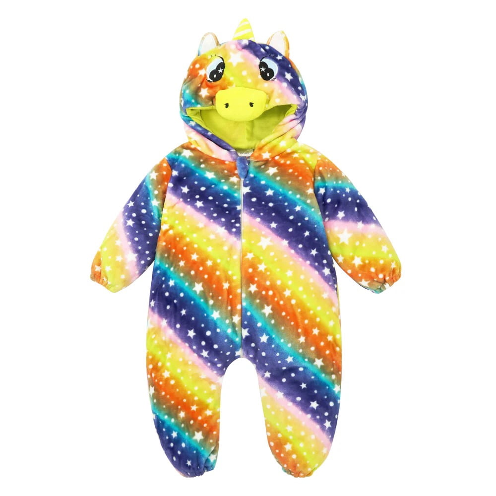 ATAIKU Baby Animal Unicorn Onesie Flannel Hooded Romper for Infant Winter Playsuit Jumpsuit for Boys and Girls Toddler Overall Outfit
