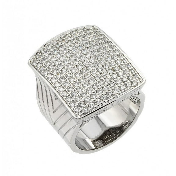 Rhodium Plated Sterling Silver 925 Micro Pave Clear CZ Square Ring White Jewelry Female Size 6