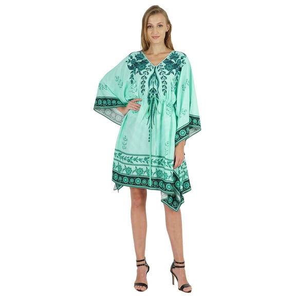 Bimba Printed Caftan Gown Maxi Robe Dress For Women Beachwear Short Swimsuit Cover Up