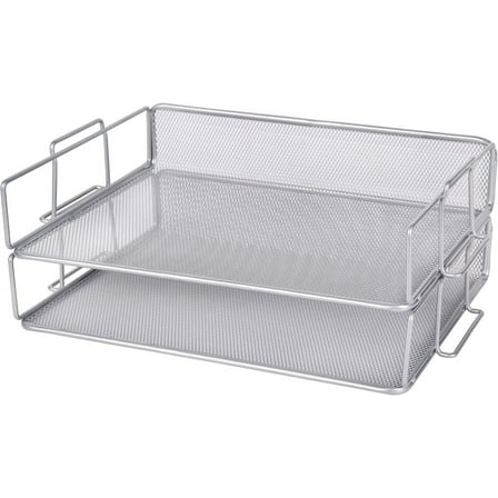 Mesh Design Document Organizer, Stackable Letter Tray For Office And Home, Easy Clean Durable Metal Construction (Silver, 2 Packs)