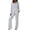 Grey, variant on Women Summer Set Two Pieces Outfit Set Long Sleeve Point Lap Collar Button Down Shirt Wide Leg Pants Casual Vacation Matching Pants Set