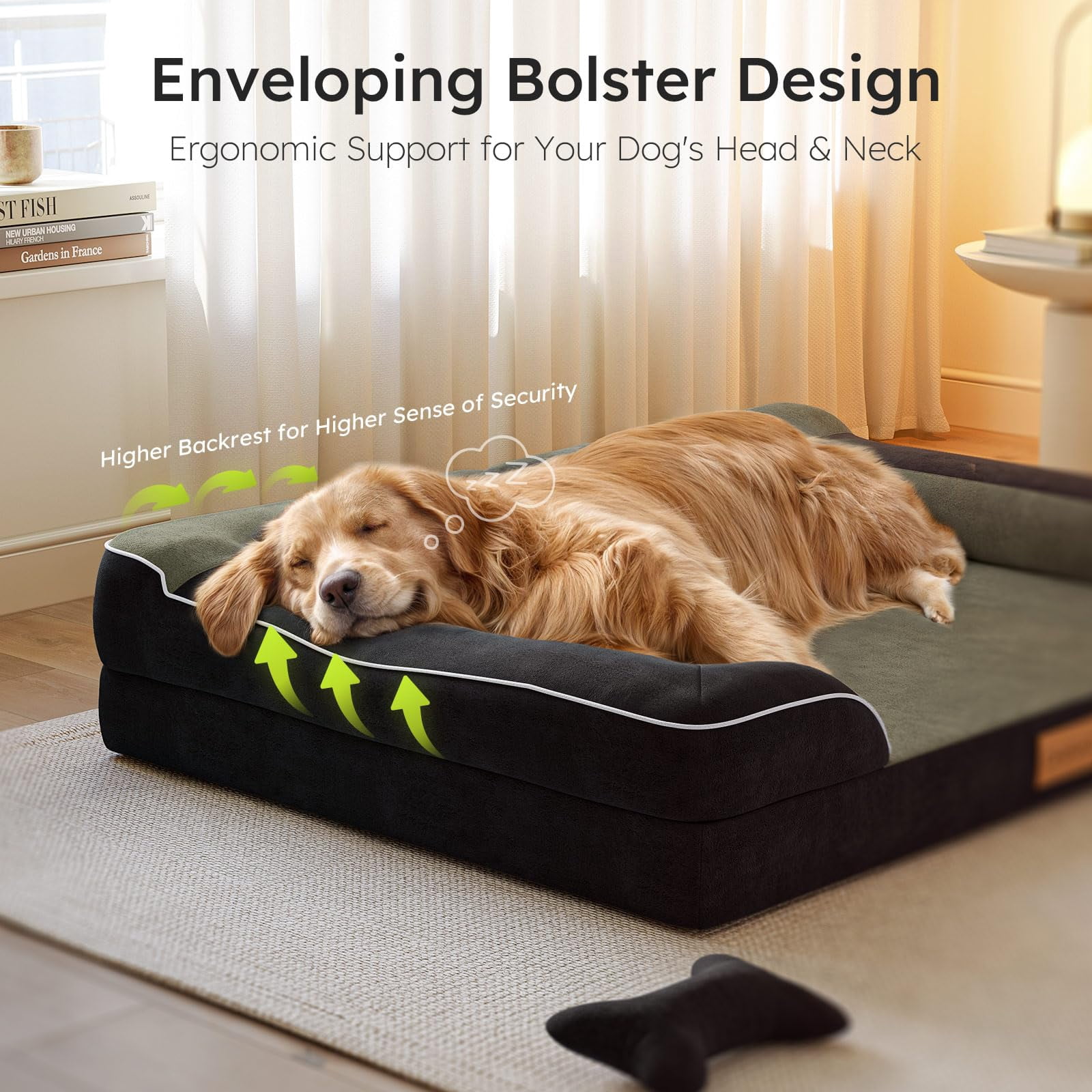 Jumbo Dog Bed Black 45"L x 35"W x 9.5"Th Orthopedic Cooling Gel Memory Foam Waterproof Washable Cover