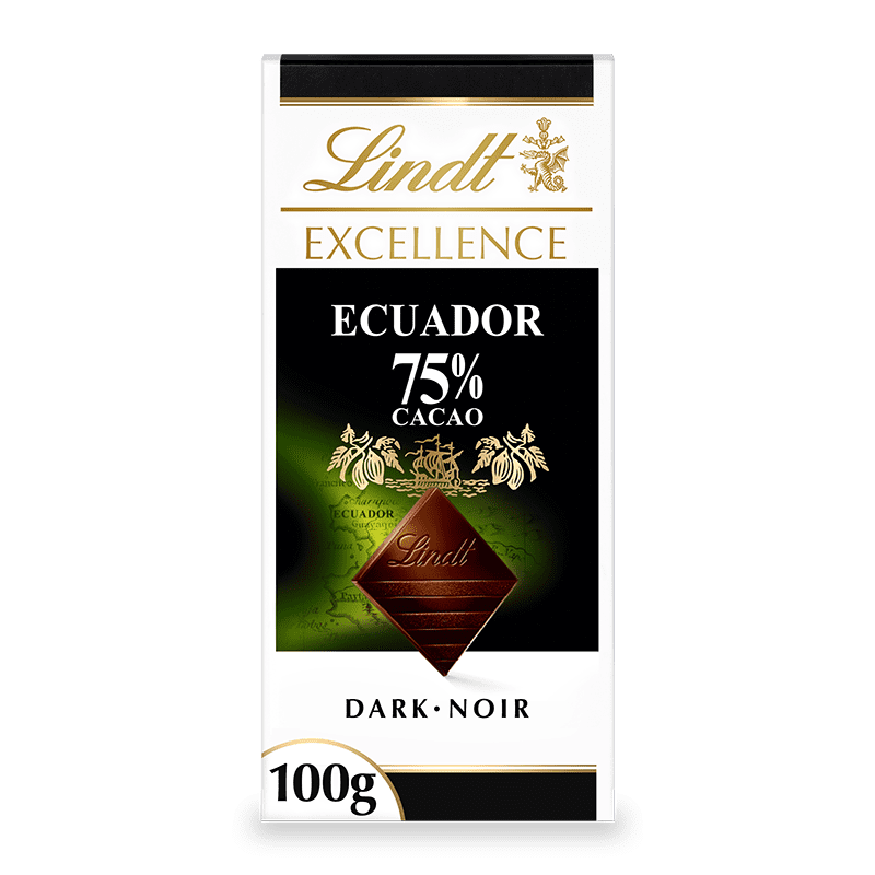 Lindt EXCELLENCE Ecuador 75% Cacao Dark Chocolate Bar, 100g, 100 g