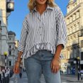 thumbnail image 4 of Yopmin Womens Striped Shirt Striped Dressy Ruffled Blouses Vertical T-Shirt Summer Tops for Vacation Party, 4 of 7
