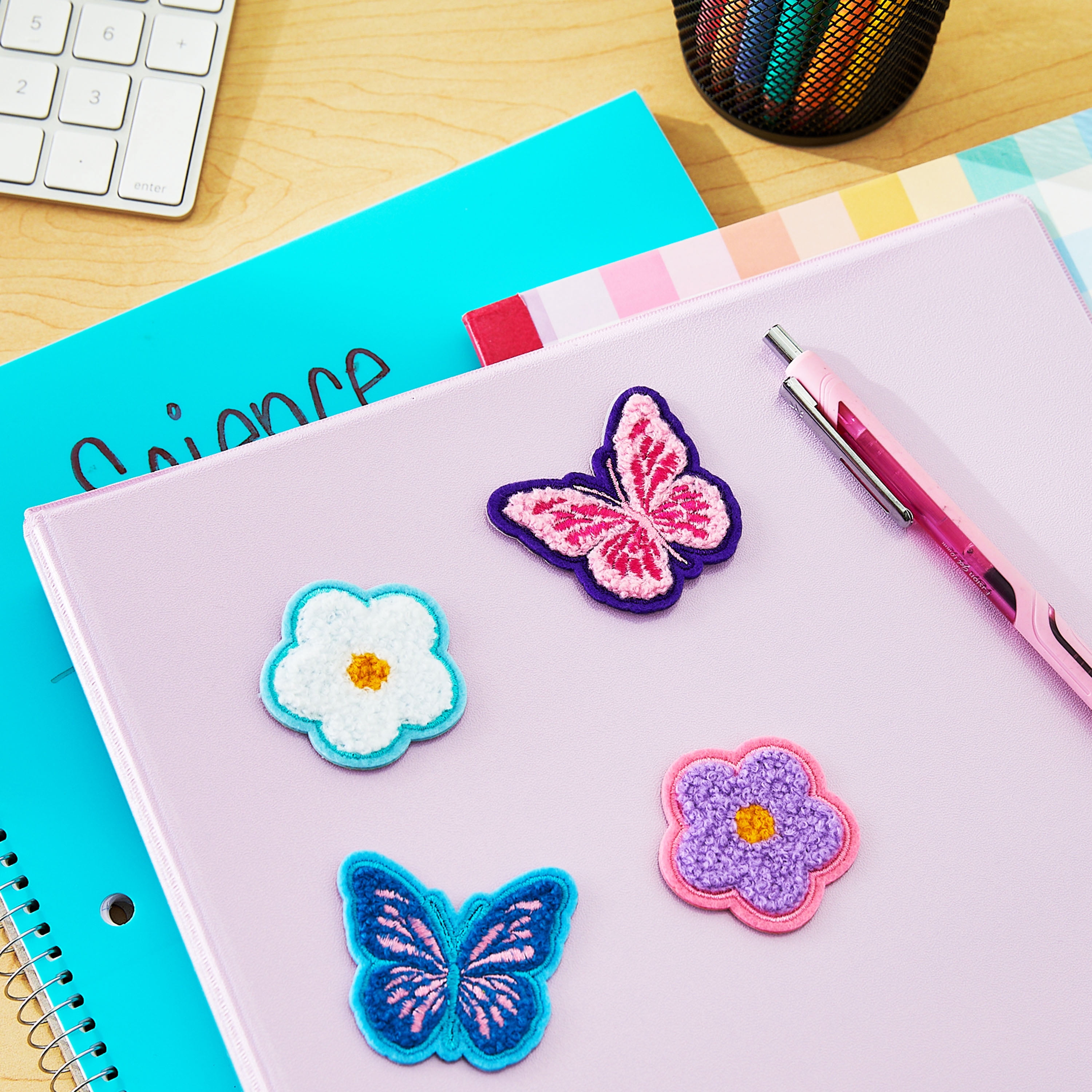 Pen+Gear Chenille Patch Stickers, 4 Count, Butterflies and Flowers, For Backpacks, Lunch Kits and Students