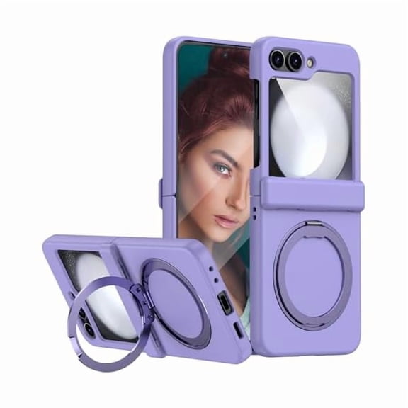 for Samsung Galaxy Z Flip 5 Case with Hinge Protection, Magnetic Ring Holder, Kickstand [Compatible with MagSafe Wireless Charger], Slim Protective Phone Case Cover for Z Flip 5 Cases, Purple