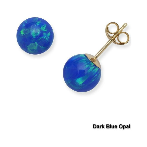 14k Yellow Gold Blue 7mm Round Simulated Opal Earrings