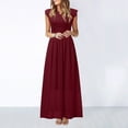 thumbnail image 2 of Wycnly Summer Dresses for Women Elegant Lace Patchwork Evening Party Pleated Swing Long Dresses 2025 Sleeveless V-Neck Solid Maxi Formal Dress Wine s, 2 of 5