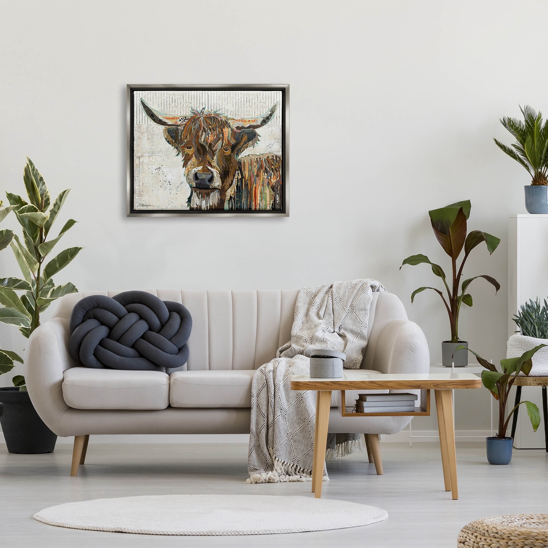 Stupell Industries Highland Cattle Cow Collage Portrait Graphic Art Luster Gray Floating Framed Canvas Print Wall Art, Design by Traci Anderson