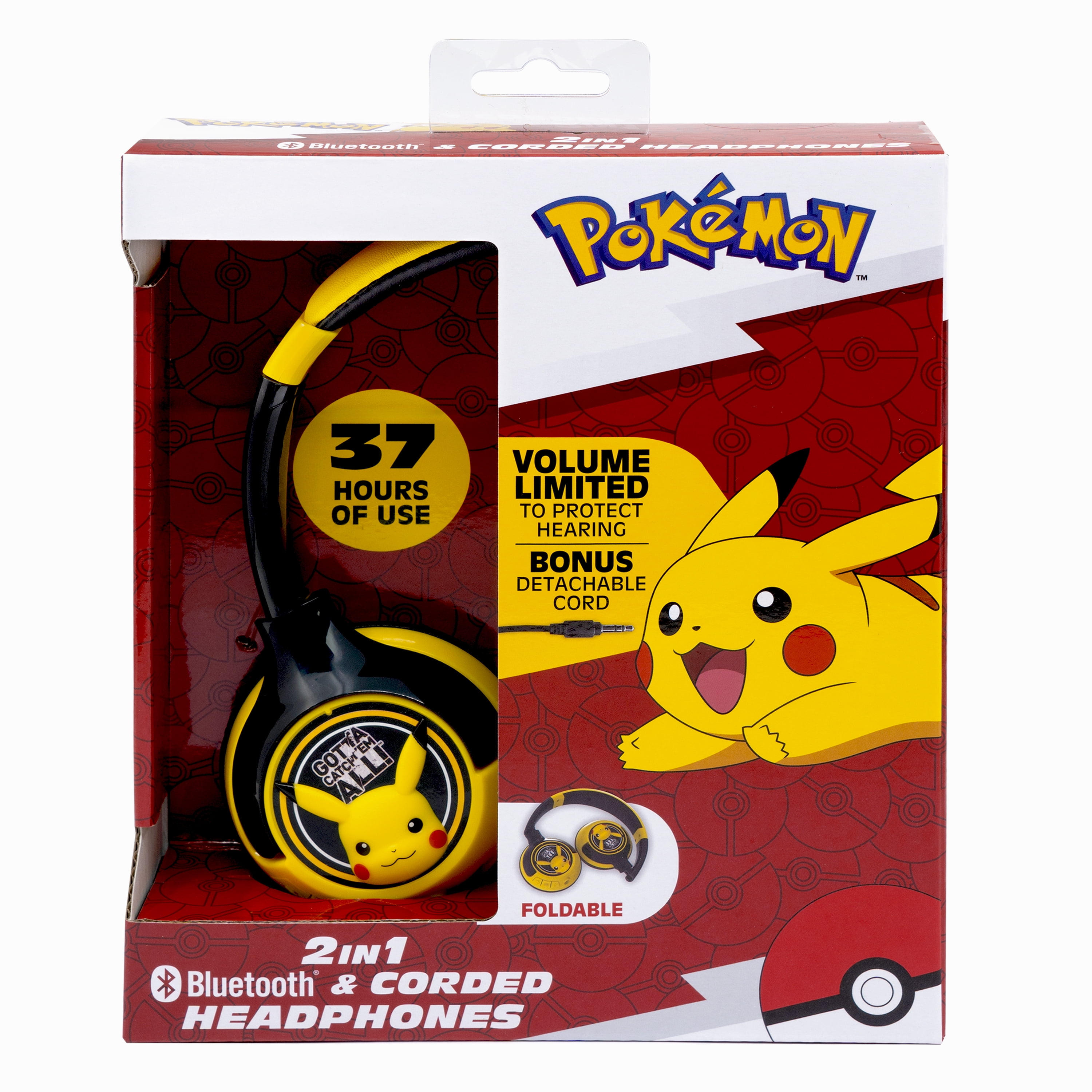 Ekids, Pokémon, Bluetooth Headphones with Cord, Children Ages 6 Years and Up, Over-Ear Headphones
