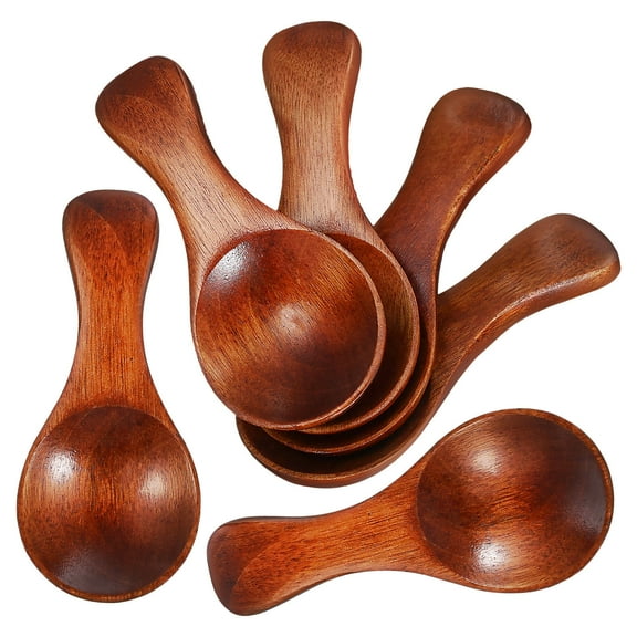 OULII 6Pcs Small Wood Serving Spoons Ergonomic Natural Wooden Scoop Set for Seasoning