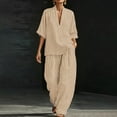 thumbnail image 2 of Two Piece Sets for Women Summer Casual Outfit Sets Fashion Stripes Printed V Neck Short Sleeve Topss and Wide Leg Double Pocket Pants Set Vacation Travel Outfits Fashion 2026, 2 of 6