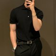 thumbnail image 4 of Men Shirts, Men's Fashion Knit Casual Solid Color Short Sleeve Turndown Collar Blouse Shirt, 4 of 6