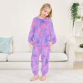 thumbnail image 5 of Fluffy Pajamas Set Fuzzy Winter Warm Pj Sets Pullover Tops and Long Pants Purple Hibiscus Flowers Small, 5 of 8