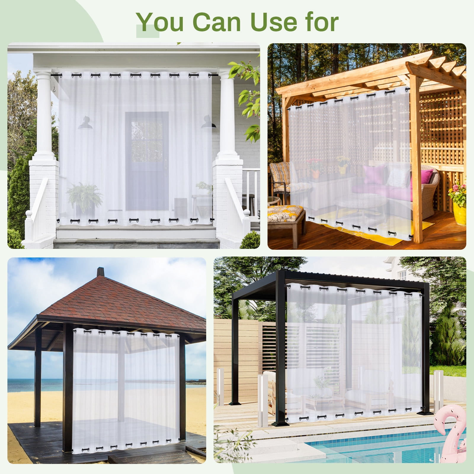 BTTO Patio Sheer Windproof & Waterproof Outdoor Curtain for Porch Yard Lawn Garden, Divider Window Screening Gauze Top & Bottom Fixed Eyelets, 1 Panel