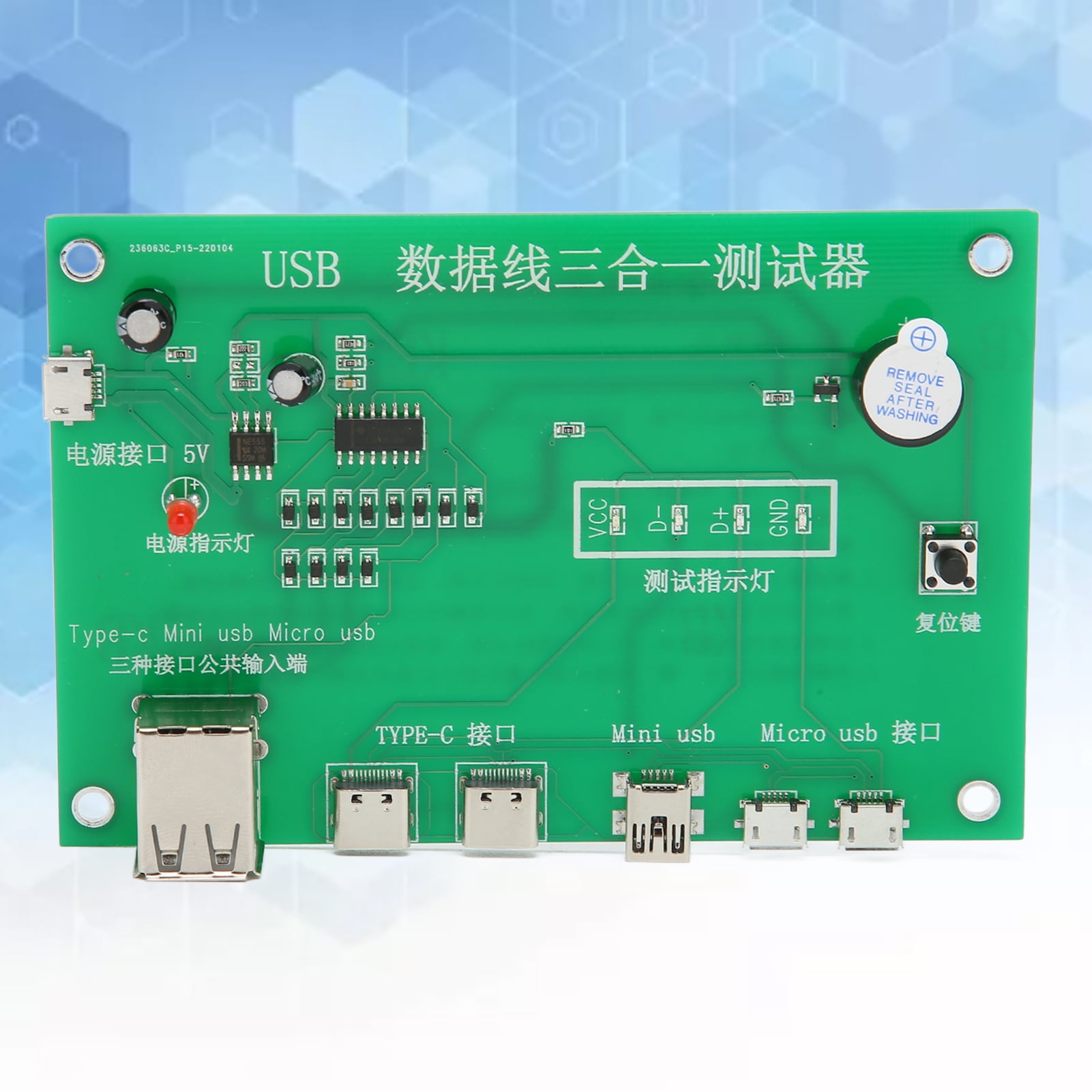 3 In 1 Data Wire Test Fixture, Lights Indicator DC 5V PCB 3 In 1 USB