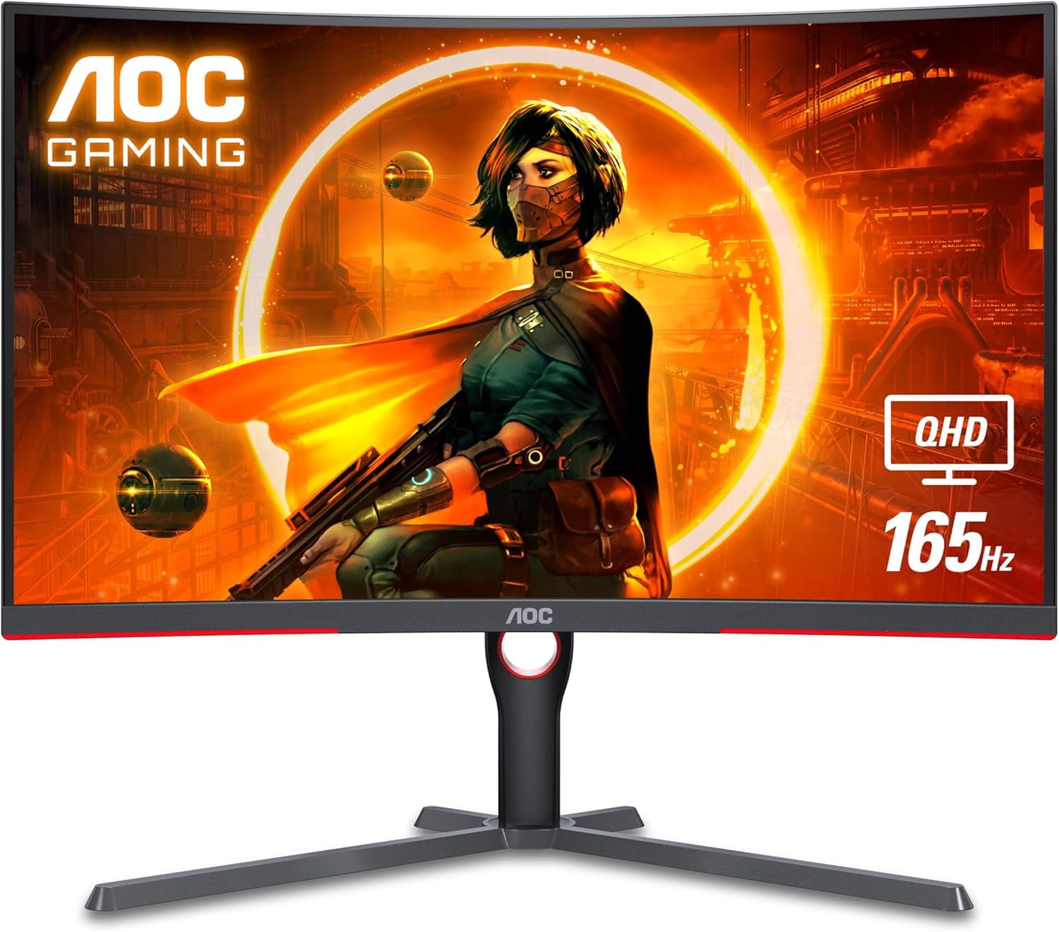 Restored AOC CQ32G3SU 32" Curved Frameless Gaming Monitor, 2K QHD 2560x1440, 165Hz 1ms, AMD FreeSync Premium, Height Adjustable, 2X HDMI 2.0, 1x Display Port, Xbox/PS5/Switch Ready