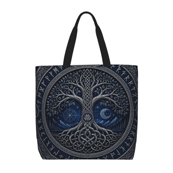 Elder Futhark Knotwork Poster Tote Bag Reusable Shoulder Handbag Top Handle Purse for Shopping Work