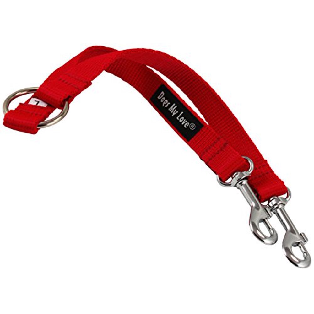 10" Long Nylon 2way Double Dog Leash Two Dog Coupler Red 4 Sizes