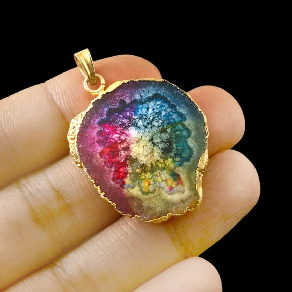 Owais Gems And Jewellery Solar Quartz Pendant Multi-Color Gold Plated Chain, 43 CT Handmade Stone Women's Fashion Jewelry.