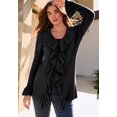 thumbnail image 2 of Roaman's Women's Plus Size V-Neck Ruffle Trim Tie-Front Cardigan, 2 of 3