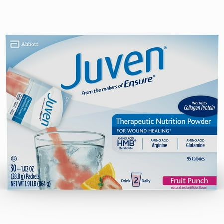 Juven Therapeutic Nutrition Drink Mix Powder for Wound Healing, Including Collagen Protein, Fruit Punch, 30