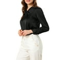 thumbnail image 4 of INSPIRE CHIC Women's Office Tie V Neck Long Sleeve Elegant Blouse Shirt M Black, 4 of 7