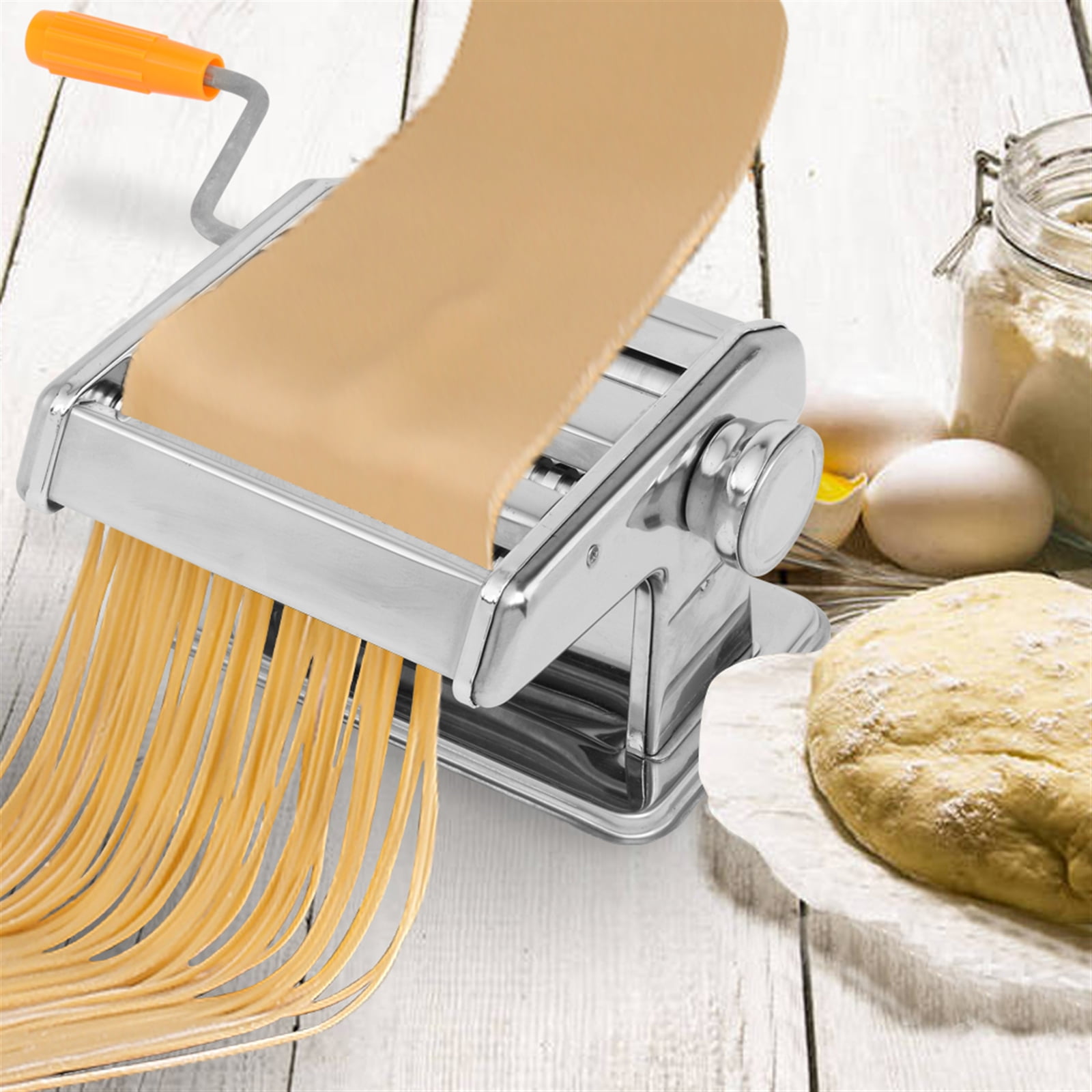 Lowestbest Pasta Machine, Manual Stainless Steel Double-Blade Pasta Machine, Silver