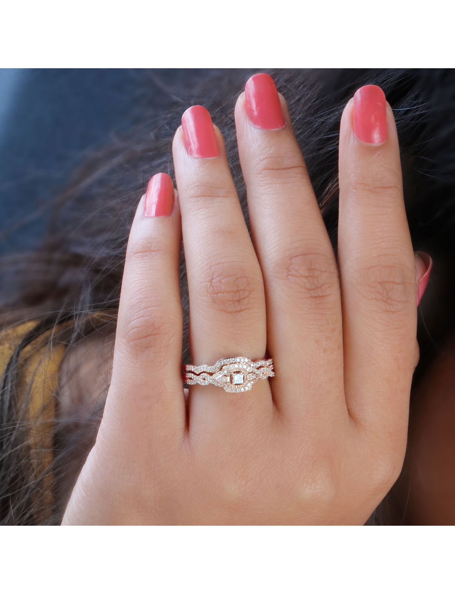 IMPERIAL Bridal 1/3 ct Diamond Twist Shank Engagement Wedding Set, 10K Rose Gold