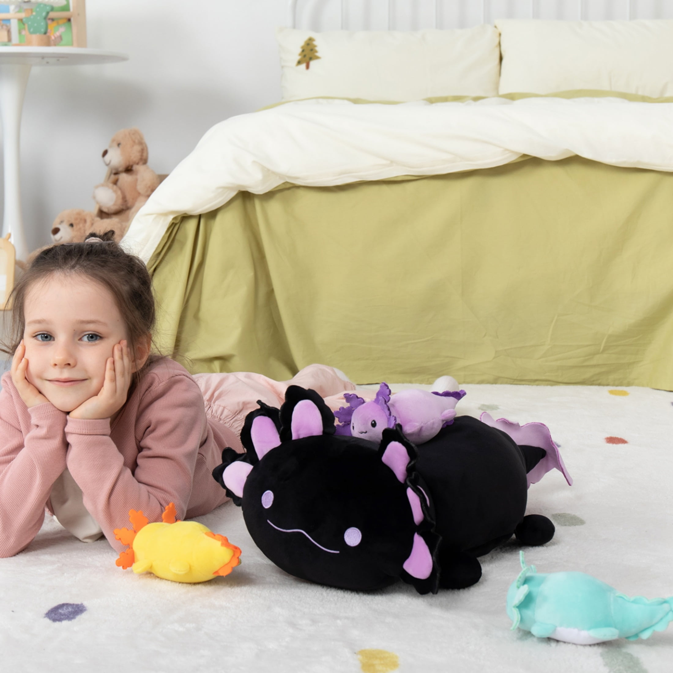 MaoGoLan 23.5" Giant Axolotl Stuffed Animals with 3 Babies Inside Large Axolotl Plush Toy Stuffed Salamander Toys