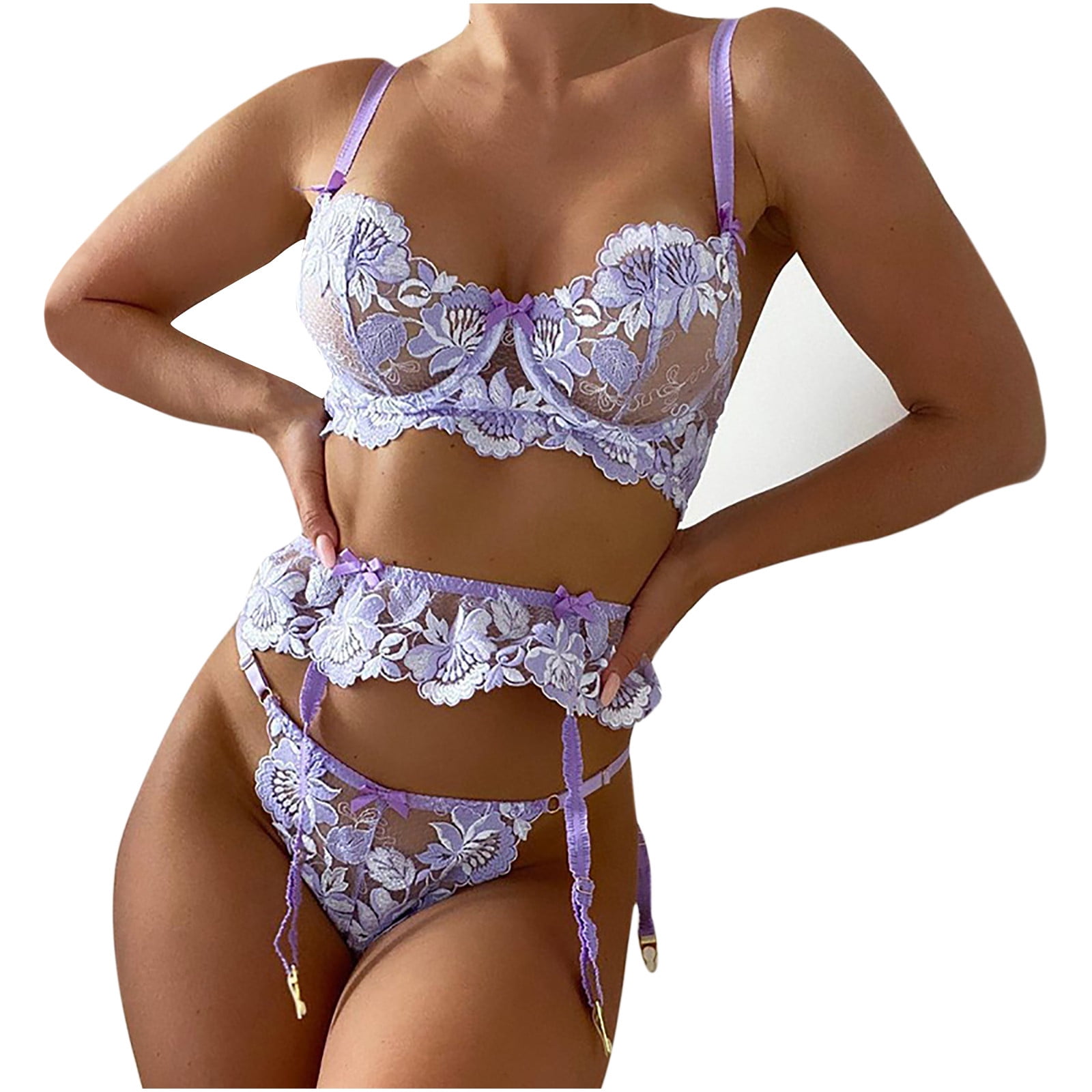 Plus Size Lingerie Nursing Bras Fashion Women Sexy Lace Underwear Pajamas  Embroidered Ladies Intimates Set Sports Bras for Women High Support Large  Bust Sexy Lingerie Clearance Purple,M 