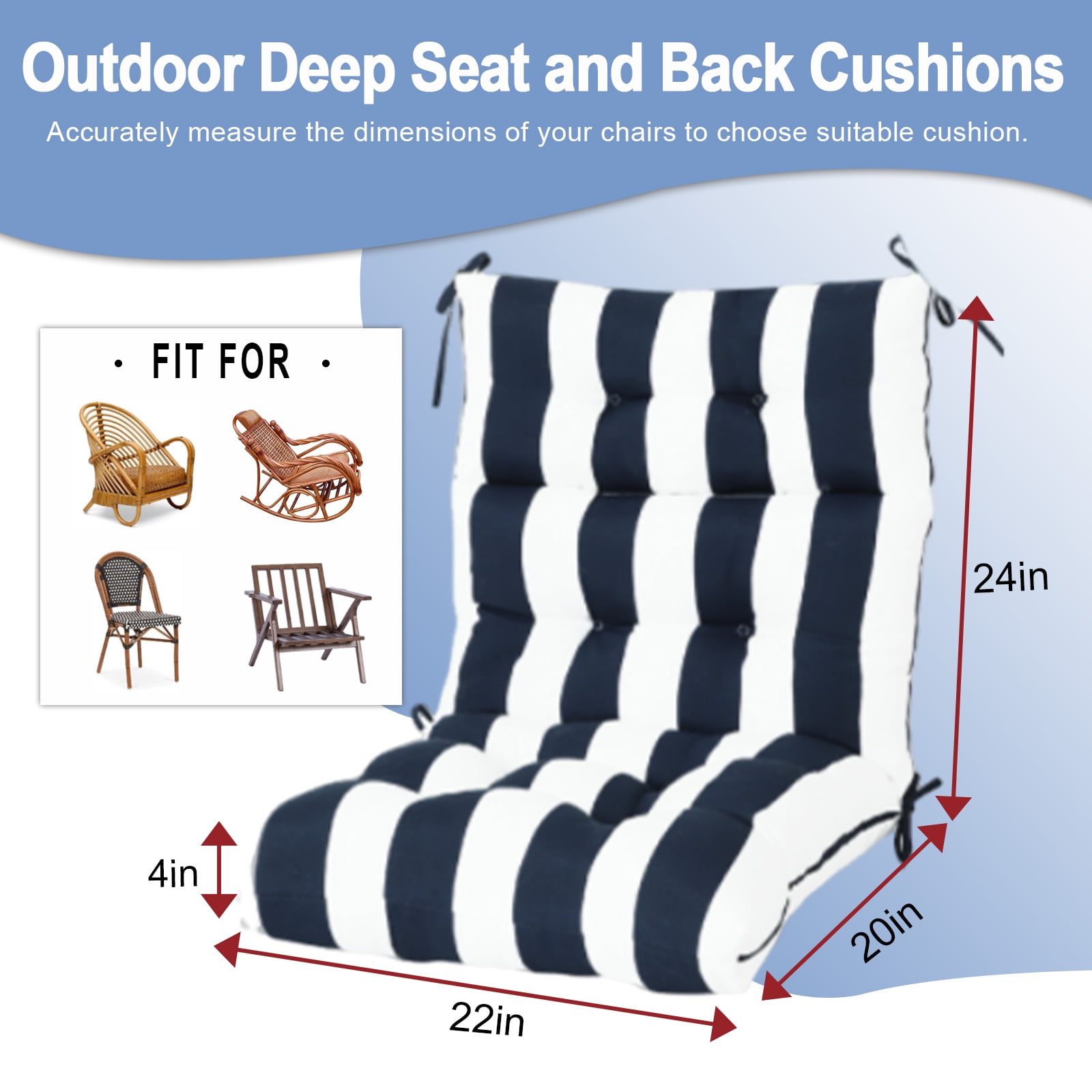 PUKNLY Outdoor Deep Seat Cushion Set, 44x22 in Waterproof Fade Resistant Patio Furniture Cushions