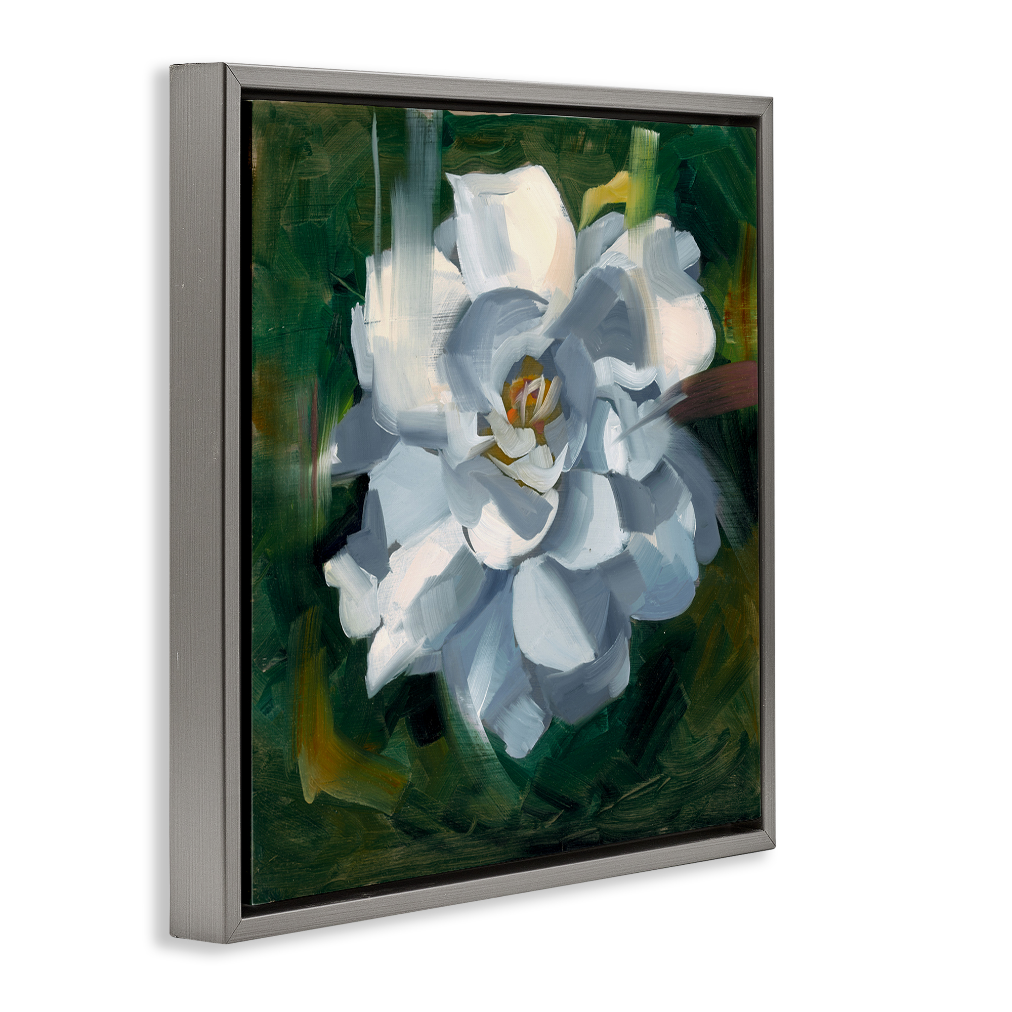 Stupell Industries Paint Streaked Flower Botanical & Floral Painting Gray Floater Framed Art Print Wall Art, 18 x 18
