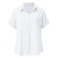 thumbnail image 3 of Baqcunre Casual V Neck Solid Color Button Down Shirts Tops Short Sleeve Blouses For Women Y2K Tops Shirts For Women Going Out Tops Women Clothing Womens Tops,Color White,Size M, 3 of 4