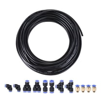 Uxcell 4mm OD PU Air Tubing Kit Hose Air Line Tubing 10M Black with Blue Fittings